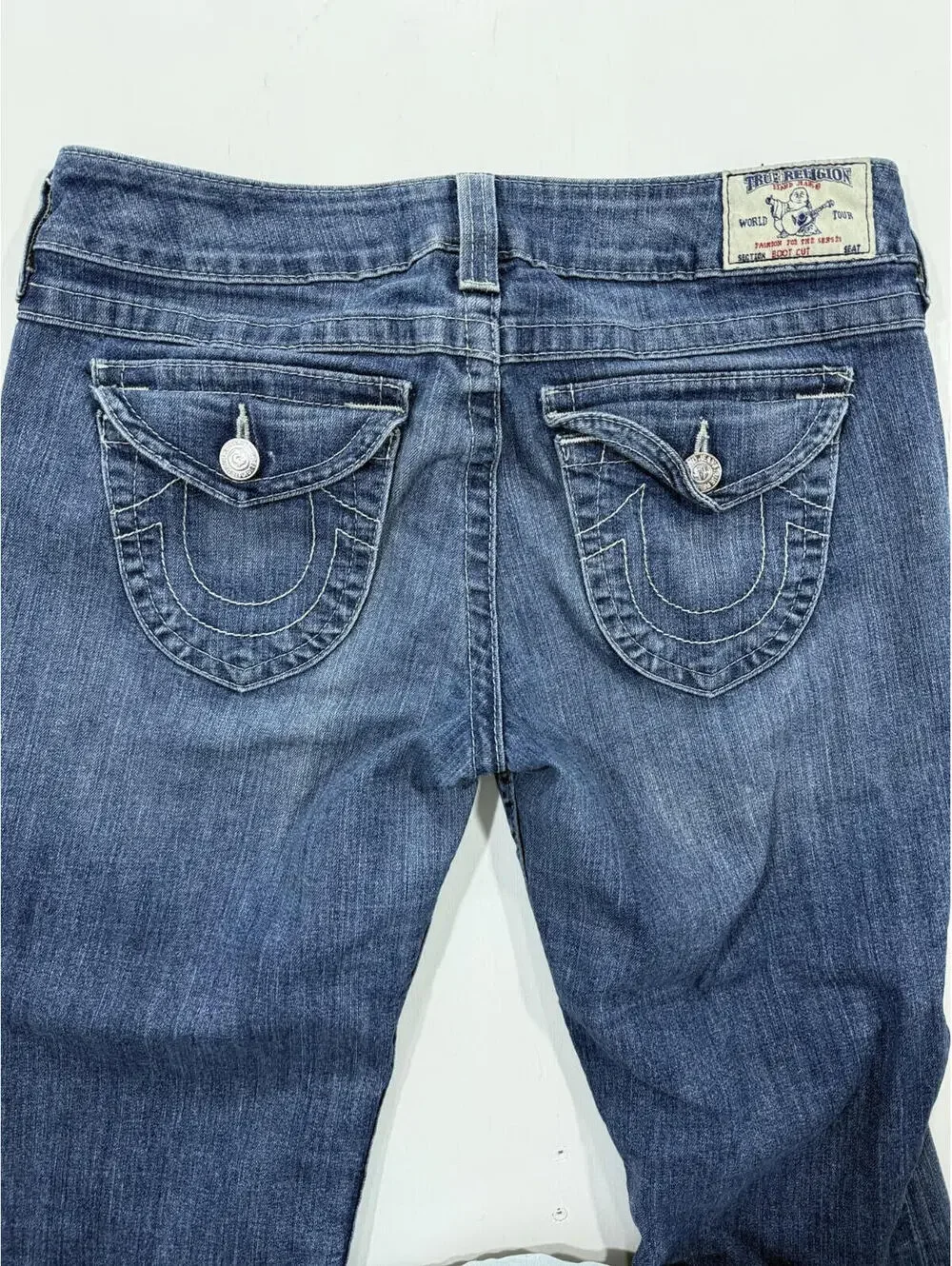 True Religion Jeans Mens 31 Boot Cut World Tour Blue Stretch Denim Made USA